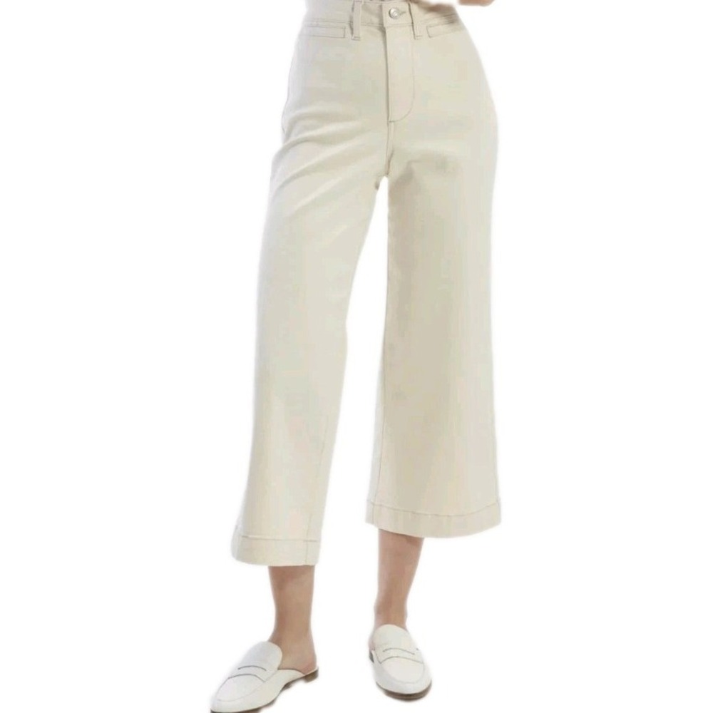 OAT New York Wide Leg Crop Jeans culottes Womens 2/26 Cream High Rise Denim
